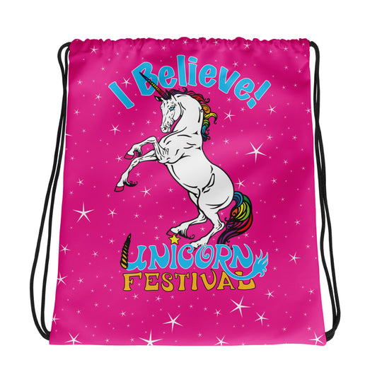 Unicorn Festival Pink Drawstring Bag