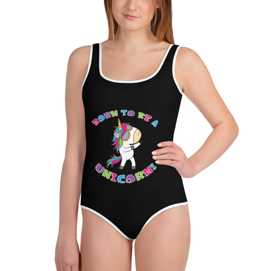 Born to be a Unicorn Youth Black Swimsuit
